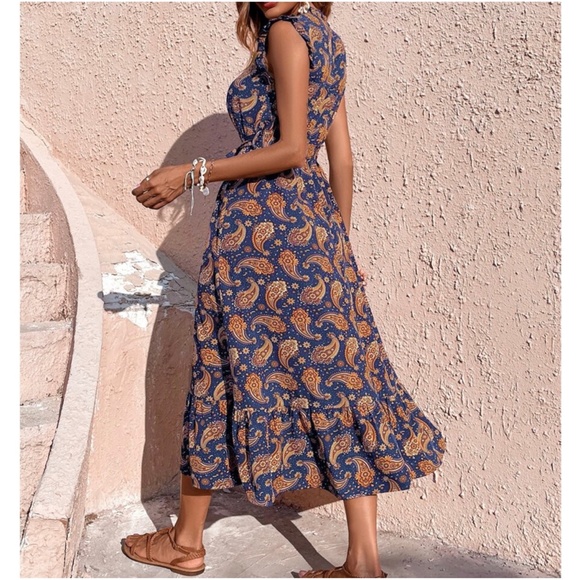 Boho Paisley Floral Print Sleeveless Dress - Picture 5 of 5